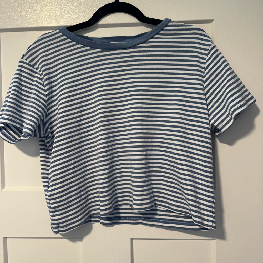 Mango Light Blue and White Striped Tee